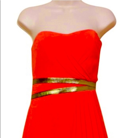Red Nicole Miller Chiffon Long dress with Metallic Belt - Picture 1 of 5